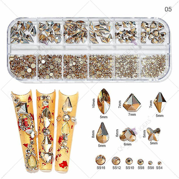 3d Glitter Nail Art Ab/färgglad Hotfix Rhinestones Flatback Crystal Diamond Gems Multi Size12 Gird Style 5