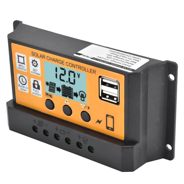 Smart laddningsregulator solpanel dubbel USB 3-stegs PWM laddningskontrollregulator 12V/24V20A