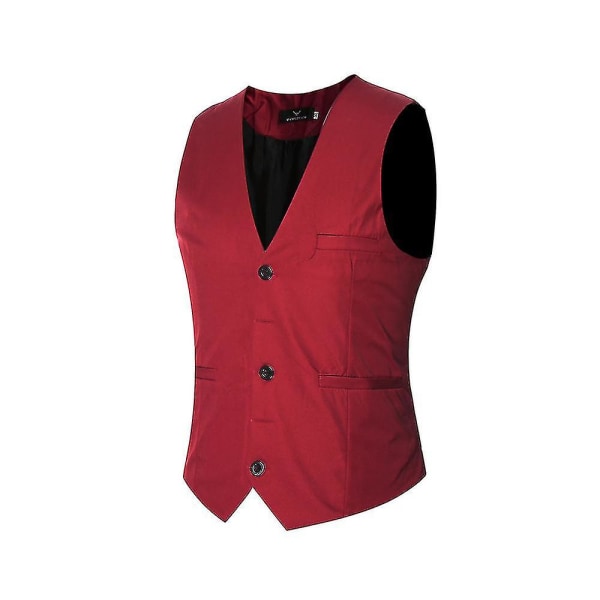 Men's V-neck Suit Vest Cotton Slim Four Seasons Vest Red 3XL