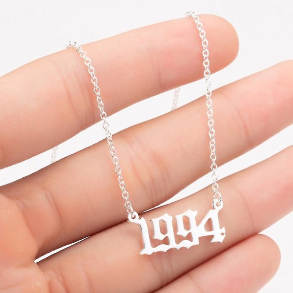 1980-2019 Birth Year Number Charm Pendant Stainless Steel Chain Necklace Jewelry Golden 2003