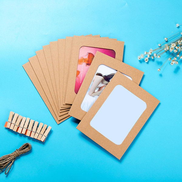 1 Set Hanging Photo Frames Adjustable Hanging Rope Dust-proof Paper Diy Photo Collage Frames Home Decoration Kraft Paper