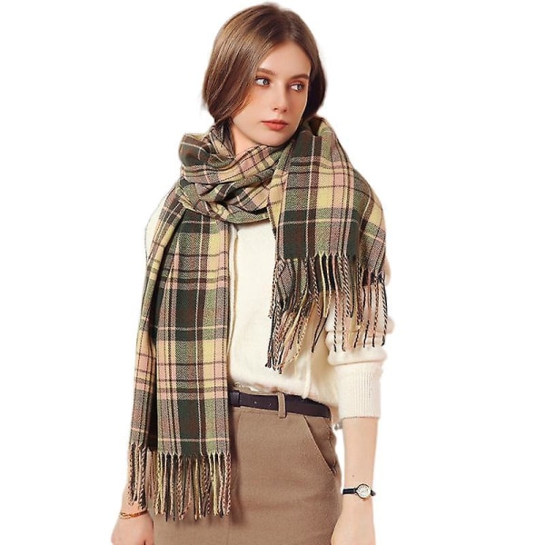 Damscarf Vinterplädimitation Cashmere Scarf Sjal Europeisk och amerikansk Street Print Scarf Medellängd dark green