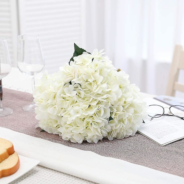 Kunstig Hortensia, 5 Styk Enkelt Tråd Stilk Hortensia Buket Arrangement (lilla) white