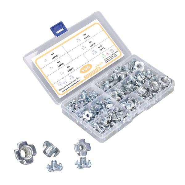 105 stk. T-mutter Tee-muttere M4‑M10 Galvanisert karbonstål Sortimentsett Kit for vedlikehold