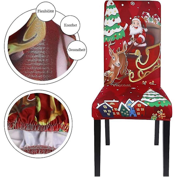 Weihnachten Stuhlhussen 4er Set Stretch Stuhlbezug Universal Moderne Xmas Festlich Hu