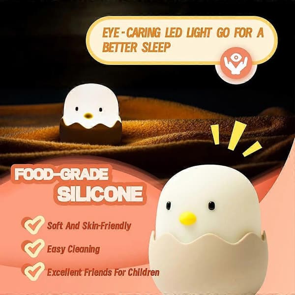 【BQ】Eggshell Chicken Lampe Soverom Mini Hvitt Lys LED Nattlys Fôring Lading Sove Lampe