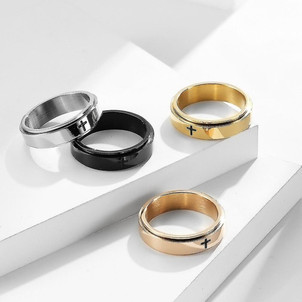 Vintage Stainless Steel Jesus Cross Rings Dam Herr Pressure Release Spinner Rings Spinning Fingertop Rings Hip Hop Bike Smycken 12 RoseGold 12 RoseGold