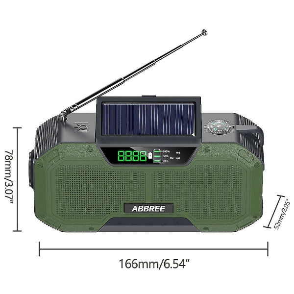 Grønn nødradio 5000mah Solar Håndsveiv Bærbar Am/fm/noaa Sos Radio Med lommelykt og leselampe Mobillader add bag