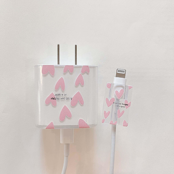 Pink Love Heart Silikon Mjuk Dammtät Bite Cord Line USB -kabel Laddningshuvud Winder Case Protector För Apple Iphone 18/20w Style 3