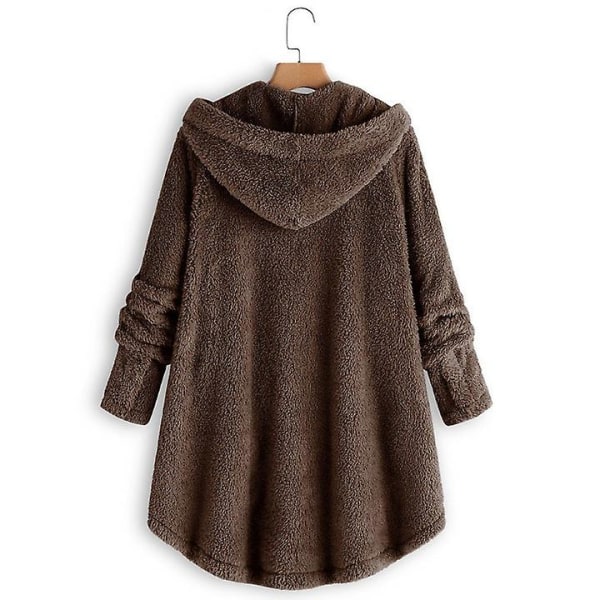 Damejakke Moteknapp Fluffy Ull Hettejakke Løs Vintervarme Plus Size Brown M