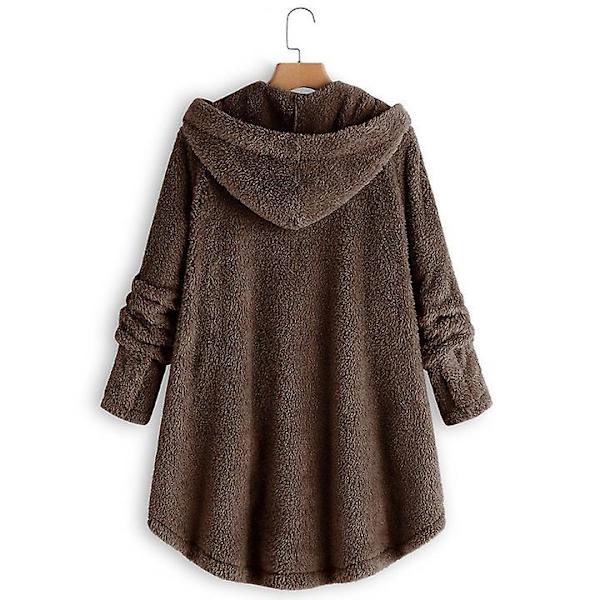Damjacka Modeknapp Fluffig Ull Huvjacka Lös Vintervärme Plus Size Brown 5XL