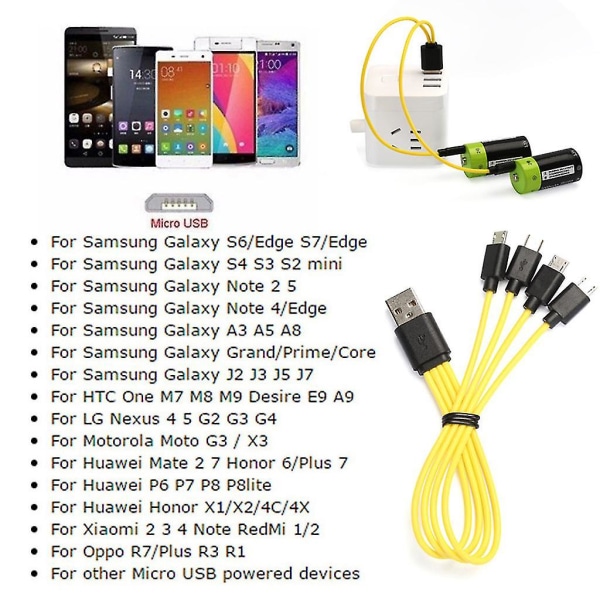 2/3/4 In1 Micro USB laddningskabel för uppladdningsbart batteri Samsung Xiaomi HTC