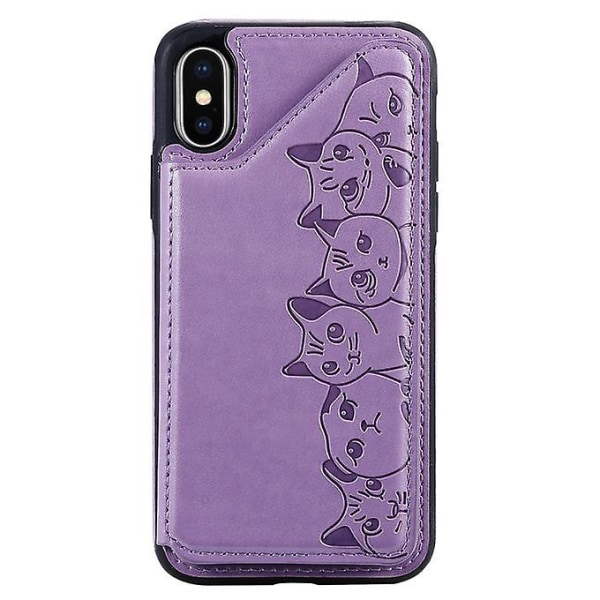 Til Iphone X Six Cats Embossing Pattern Protective Case (lilla)