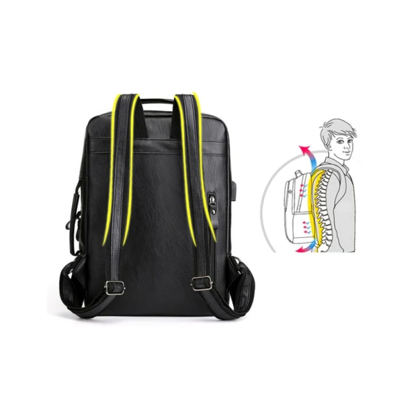 Business rygsække til mænd PU læder bærbar taske USB opladning