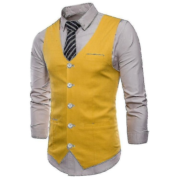 Men's Solid Color Single Breasted Vest yellow M