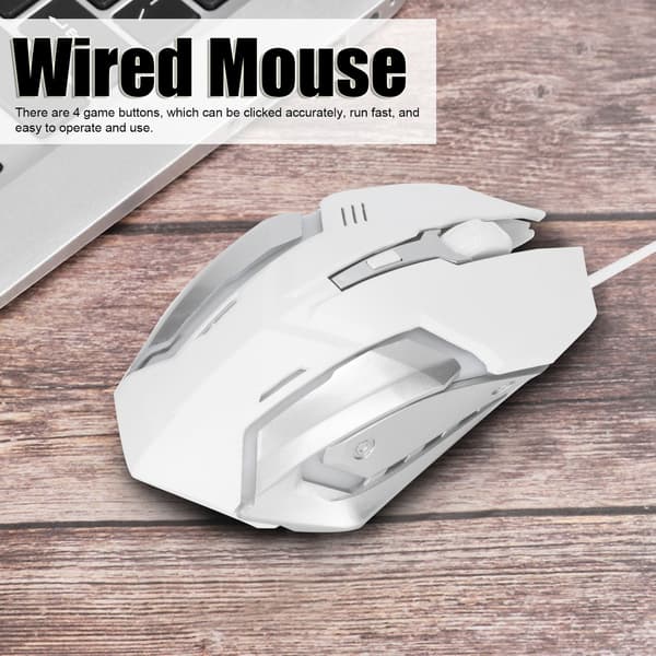 Lysende Optisk USB Kablet Gaming Kontor Business Computer Mus Hvid