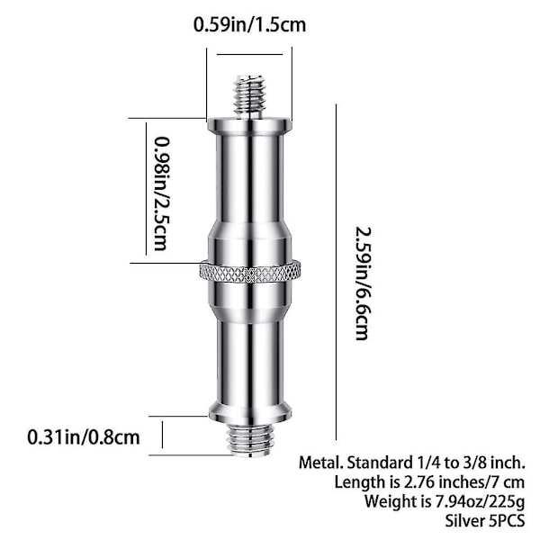 5 stk standard 1/4 til 3/8 tommer metal hankonverter-gevind skrueadapter tapstuds
