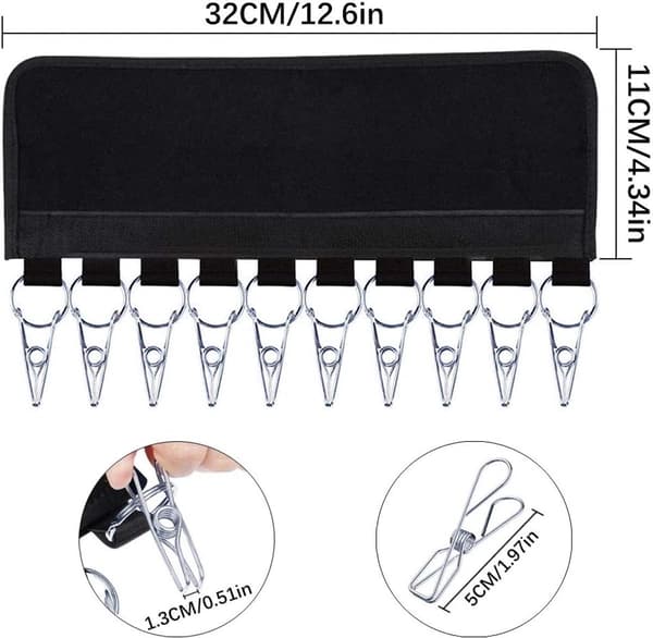 【BQ】Alt-i-én kasket holder - 10 rustfri stål clips - sort