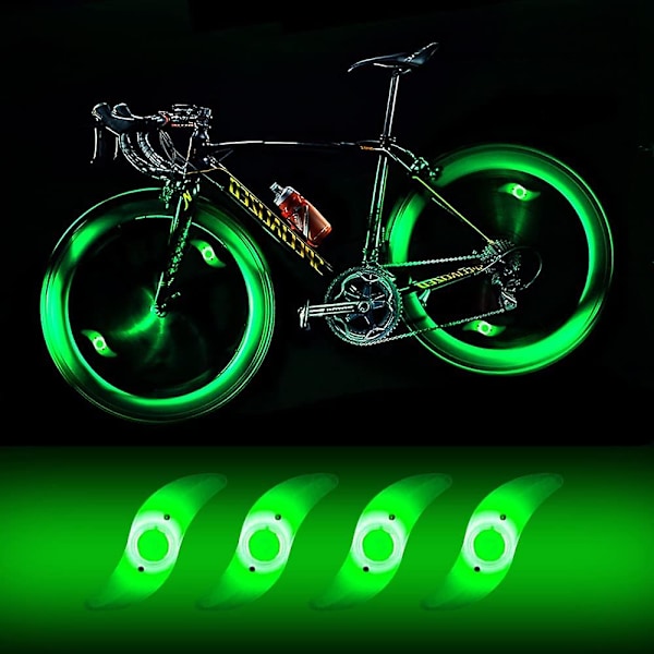 4 x LED-sykkelhjullys, vanntett LED-sykkelhjullys med 3 blinkende moduser LED-sykkelhjullys for voksen- og barnesykkel - Grønn