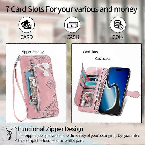 【BQ】Magnetisk kortholderpung med håndledsrem til Nothing CMF Phone 2 Pro Pink