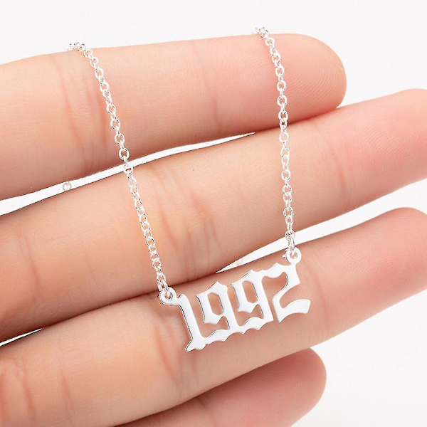 1980-2019 Birth Year Number Charm Pendant Stainless Steel Chain Necklace Jewelry Golden 2006