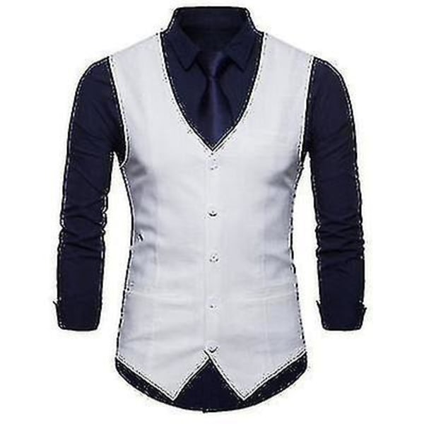 Ensfarget enkeltbreasted vest for menn white 2XL