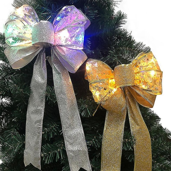 Led joulujouset Joulukuusi Topper Bowknot Koristeet Holiday hääjuhlakoristeet Silver