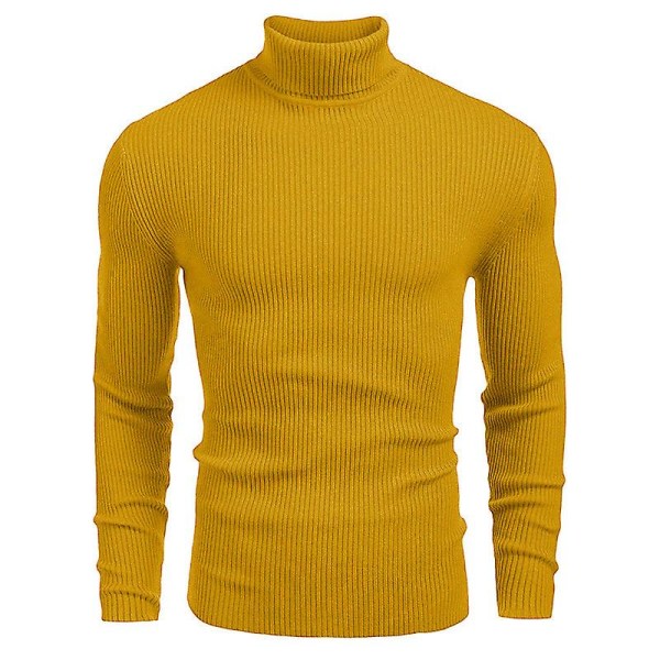 strikket rullekravetrøje til mænd gul L