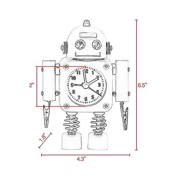 Icke-tickande robotväckarklocka i rostfritt metall - väckarklocka med blinkande ögonljus och handklämma Yellow