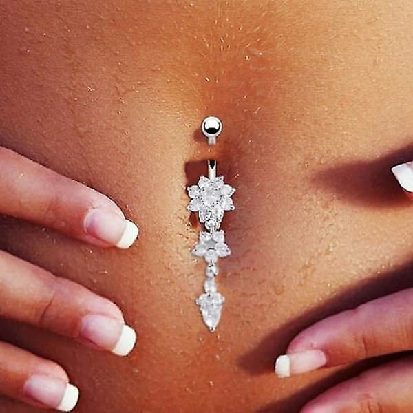 Krystal Ring Krop Hængekugle Vægtstang Bar Mave Navle Ring Sl Silver