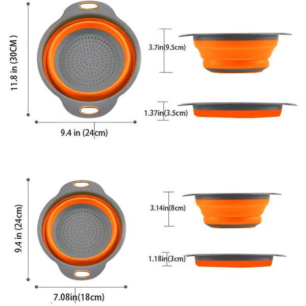 2 Foldable And Non-toxic Kitchen Colanders, Easy To Clean, 2 Sizes With Orange