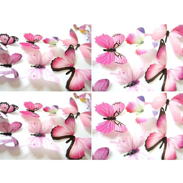 12 st/ set 3d Butterfly Väggdekor Väggdekal Hem Tapet Konst Dekorativt Pink
