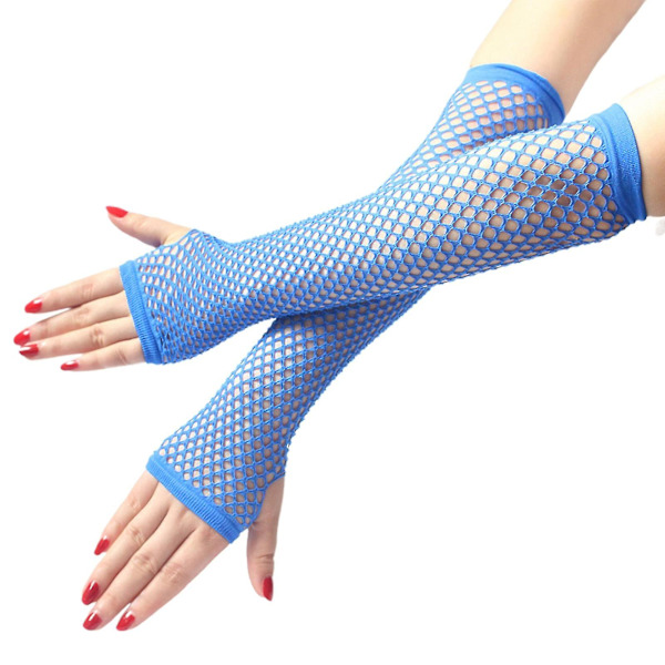 1 par högelastiska näthandskar Cover Nylon armbågslängd Halvfinger Näthandskar Mesh Royal Blue
