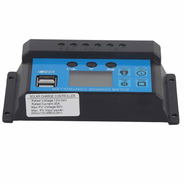 20A 12V 24V 2-veis MOS Solcelleladeregulator PWM 3-trinns Batteriregulator Solcellepanelkontroller