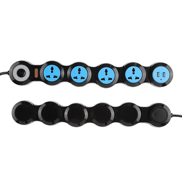 Multifunksjonell strømstripe med 5 uttak og USB-port