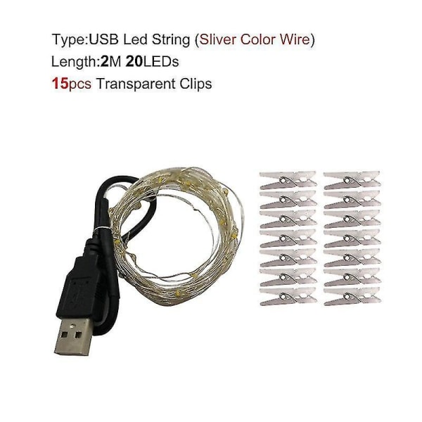 Garland Led 2m 5m 10b Led Strings Fy For Photo Clip String S Ed Utomhusbröllop 2m 20leds1 White