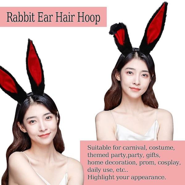 Bunny Ears Pannband för flickor och kvinnor,cosplay Furry Rabbit Ear Huvudbonader Kostym Håraccessoarer för dagligt bärande black