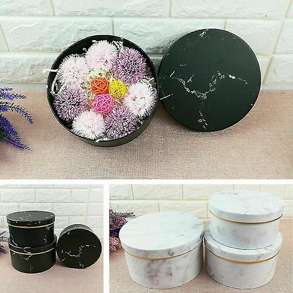 Presentförpackning Set med 3 Marmormönster Runt Case Dekorativt Papper Blomma Presentkartong i 3 White