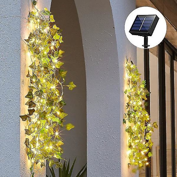 20 Led Kunstig Maple Green Leaf Rattan Garland String Lights Vine Fairy Led Kobbertråd Dekor Solar Powered Battery 32.8ft
