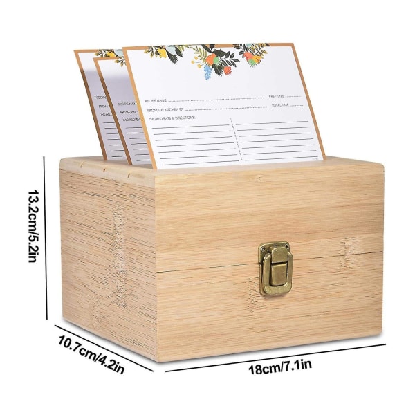 Bambupuinen reseptilaatikko, jossa 50 korttia Monikäyttöinen käsintehty case Käytännölliset keittiövälineet