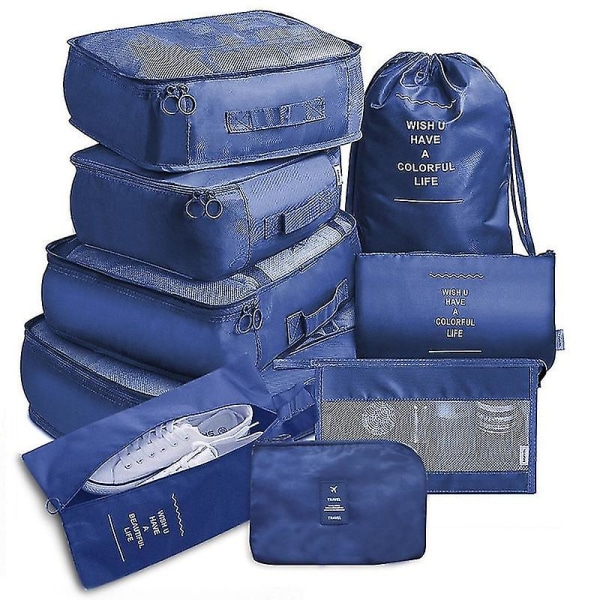 Rejsearrangørsæt, 9 stykker, bærbare bagagetasker, ideel til opbevaring af sko og tøj i din kuffert Navy 9pcs