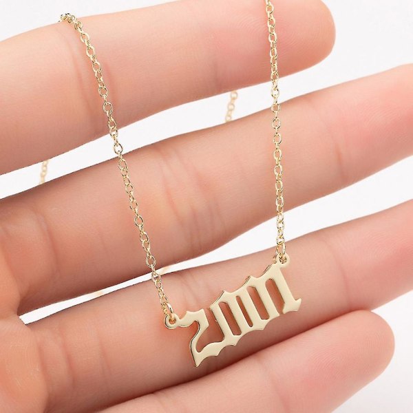 1980-2019 Birth Year Number Charm Pendant Stainless Steel Chain Necklace Jewelry Golden 1981