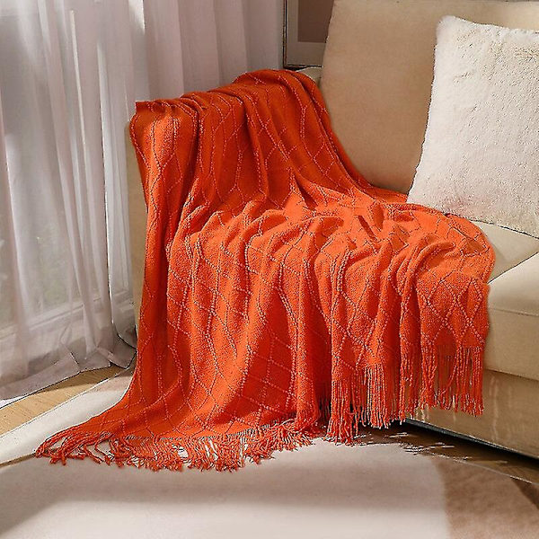 Inya Slängfilt Strukturerad Solid Mjuk Soffa Soffa Överdrag Dekorativ nordisk stickad filt Tyngd juldekor Plädar CL-orange 127x172cm