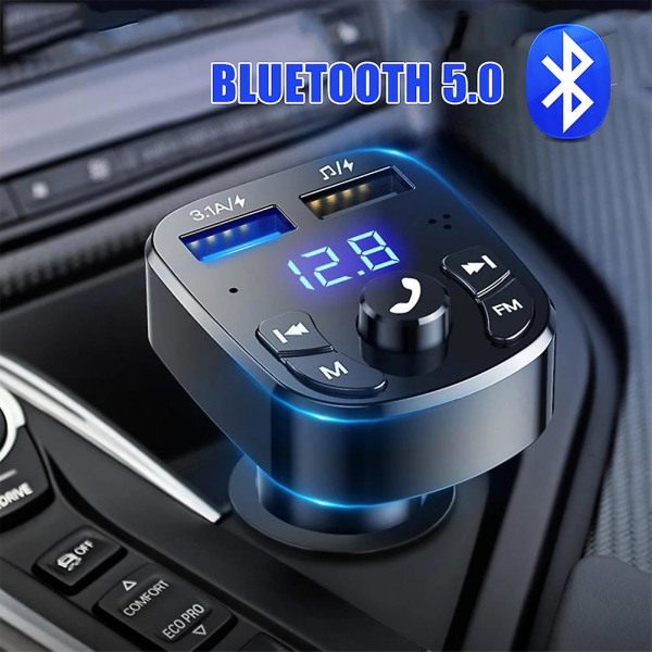 Auton handsfree Bluetooth-yhteensopiva 5.0 Fm-lähetin autosarja Mp3-modulaattorisoitin handsfree-äänivastaanotin 2 USB pikalaturi