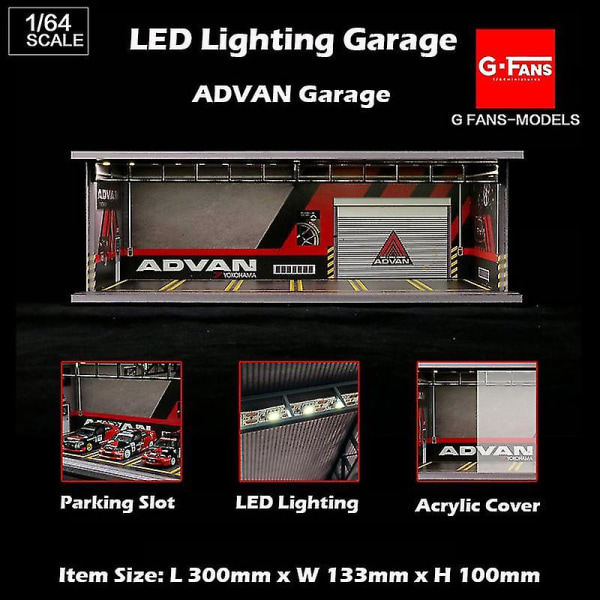 Hhcx Diorama 1:64 Model Bil Garage Led-belysning Usb-stik Pakning Slot Display Køretøjsstation Advan
