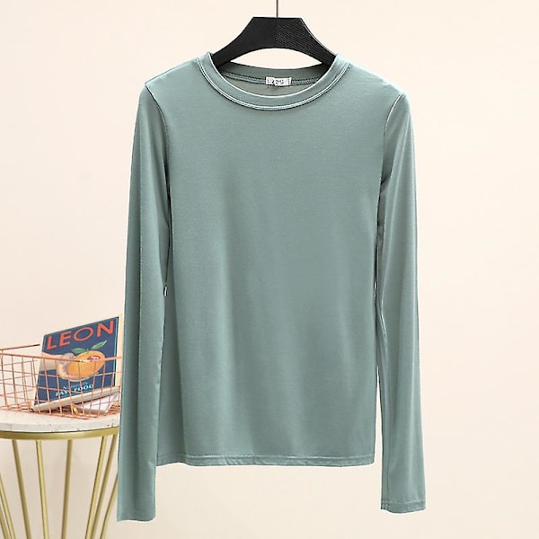 Basic t-shirt O-halsad långärmad dam hösttröja med bottentröjor All Match T-shirt Plus Size Undertröja L grön L green