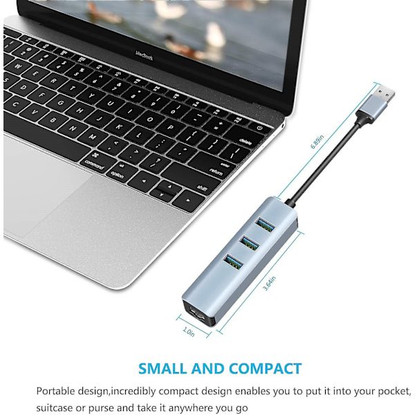 USB 3.0 till Ethernet-adapter, 3-portars USB 3.0-hubb med Rj45 10/100/1000