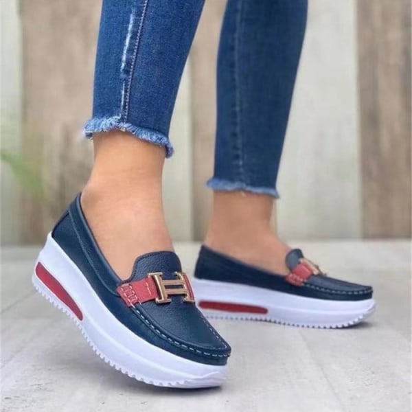Komfortable plattform loafers for kvinner Casual Flat Pu Walking Sko Vintage