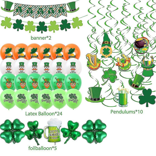 41st St. Patrick's Day Dekorationer Tillbehör Set för irländska festtillbehör C