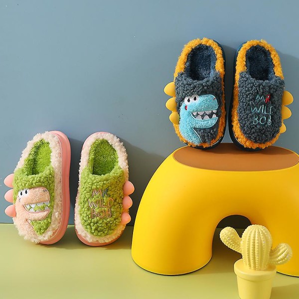 Cotton Slippers Indoor Warmth Cute Thick-soled Parent-child Plush Slippers Green 27-28